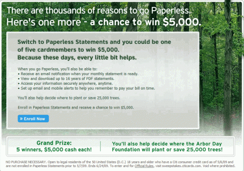 citibank credit card statement. citibank-paperless-sweepstakes